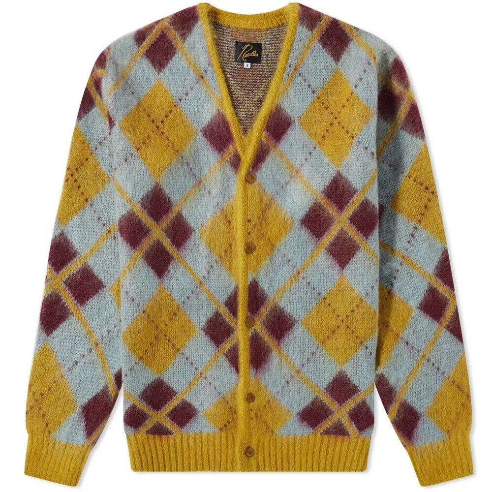 NEEDLES MOHAIR ARGYLE CARDIGAN YELLOW size Medium